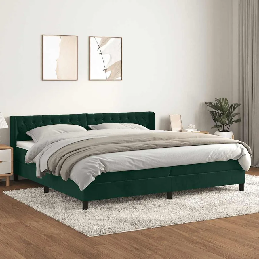 Sommier à lattes de lit et matelas Vert foncé 200x200cm Velours