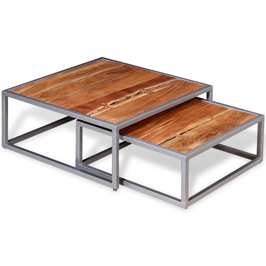 Ensemble de table basse 2 pièces Bois d'acacia massif - 5