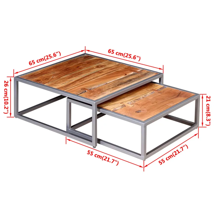 Ensemble de table basse 2 pièces Bois d'acacia massif - 9