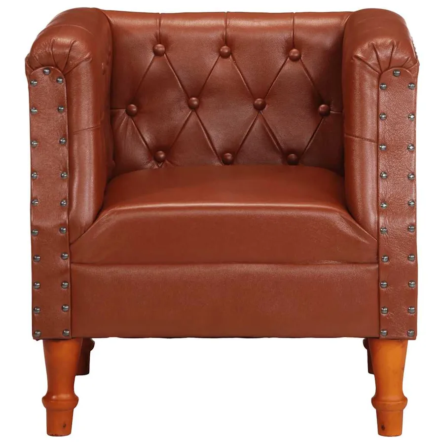 Fauteuil marron cuir véritable - 2