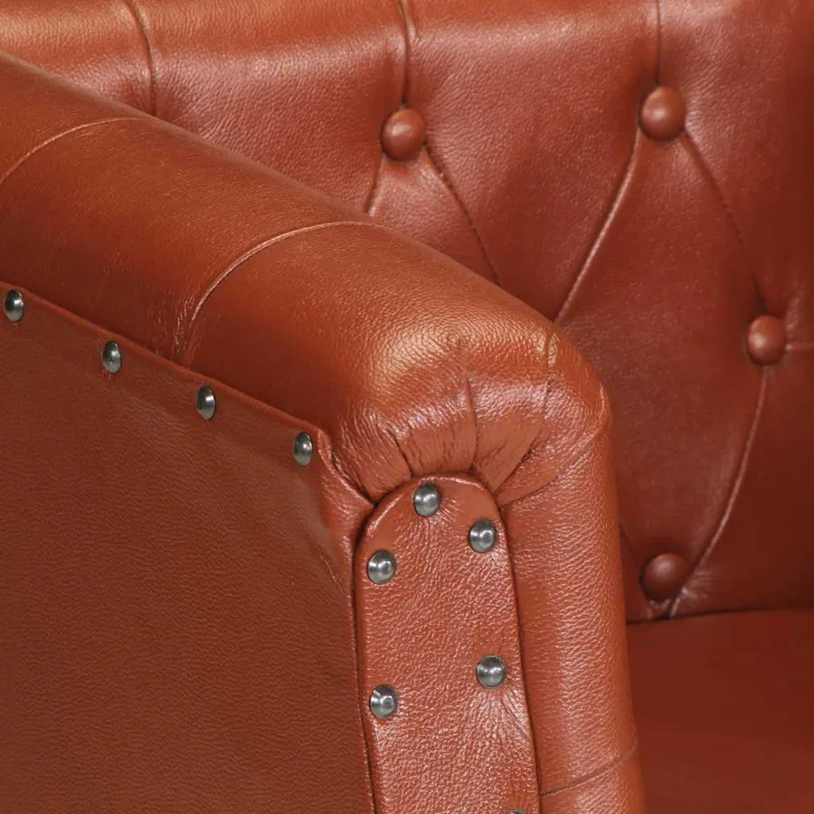 Fauteuil marron cuir véritable - 5