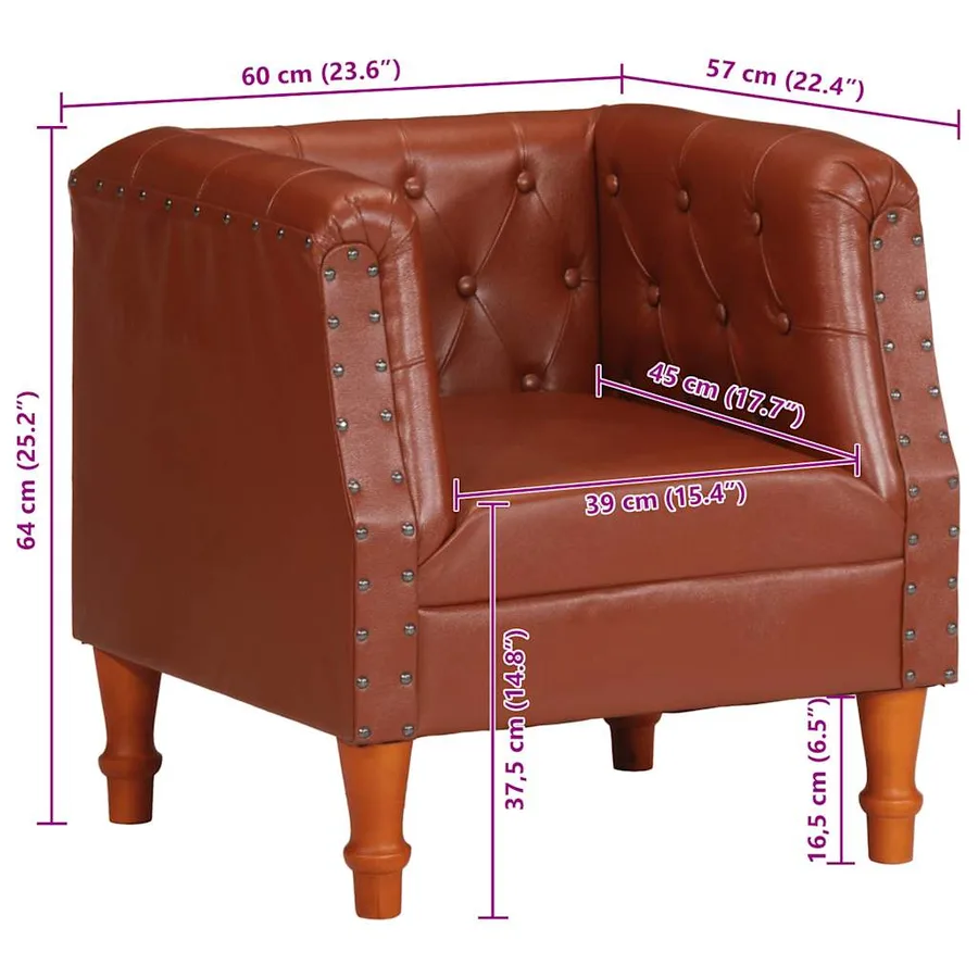 Fauteuil marron cuir véritable - 9