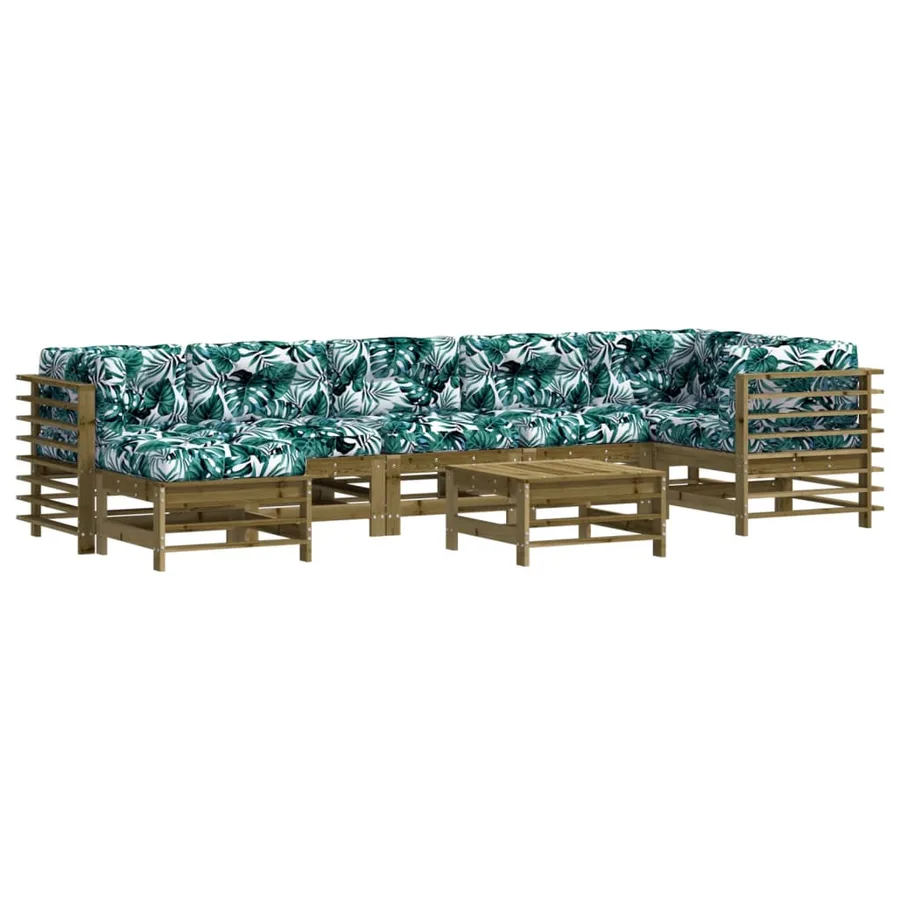 Salon de jardin 8 pcs avec coussins bois de pin imprégné - 2