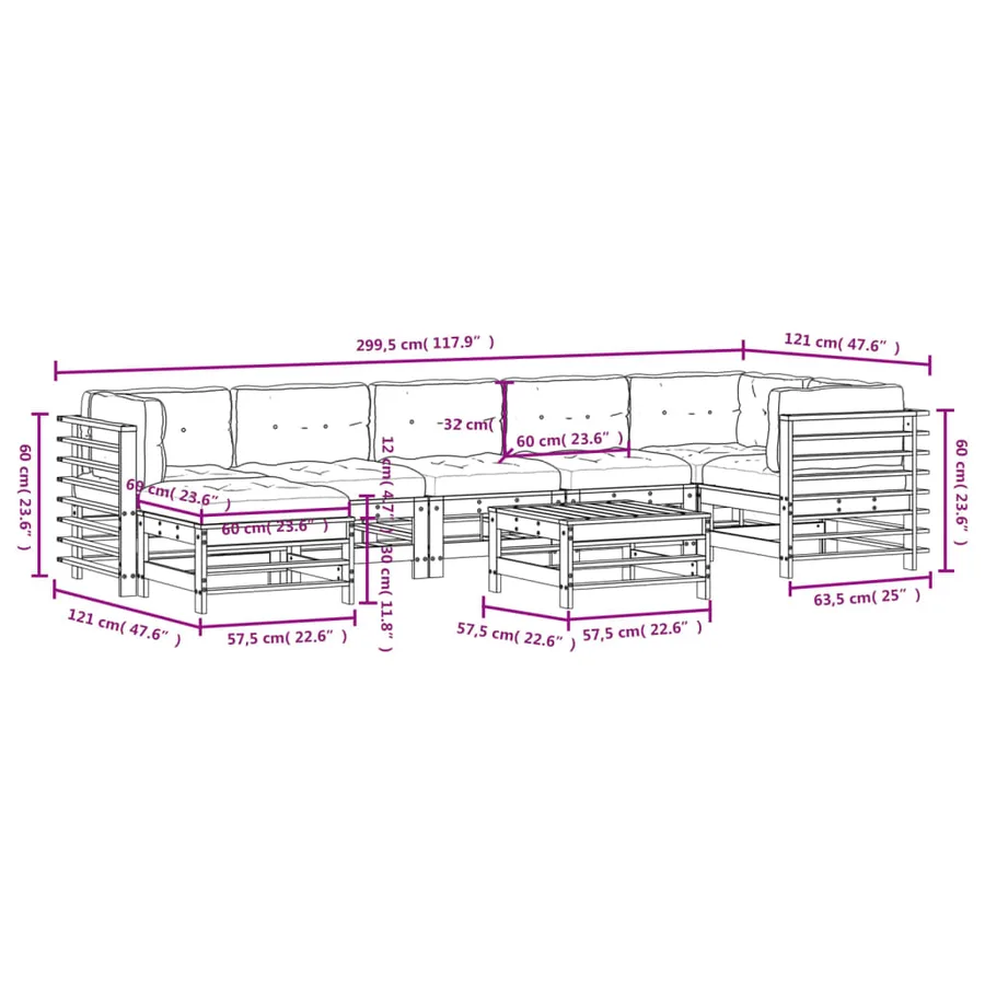 Salon de jardin 8 pcs avec coussins bois de pin imprégné - 9