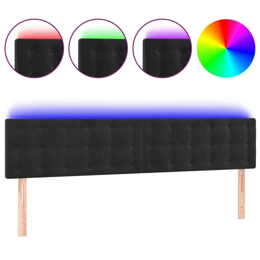 Tête de lit à LED Noir 180x5x78/88 cm Velours - 2