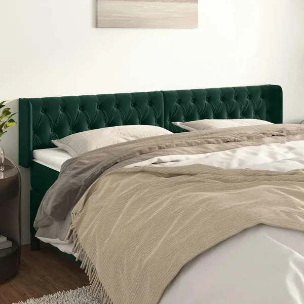 Tête de lit avec oreilles Vert foncé 203x16x78/88 cm Velours