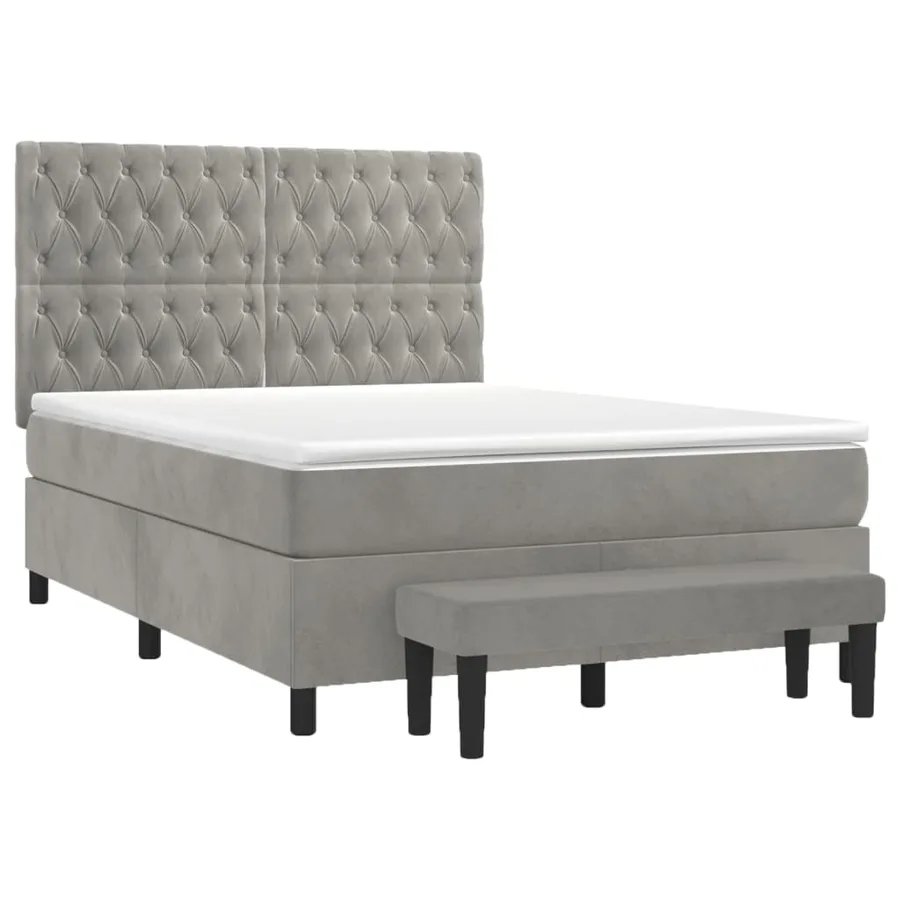 Sommier à lattes de lit et matelas Gris clair 140x190cm Velours - 3