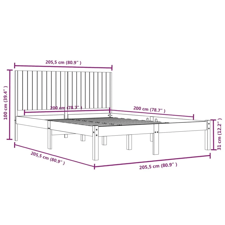 Cadre de lit sans matelas 200x200 cm bois massif de pin - 6