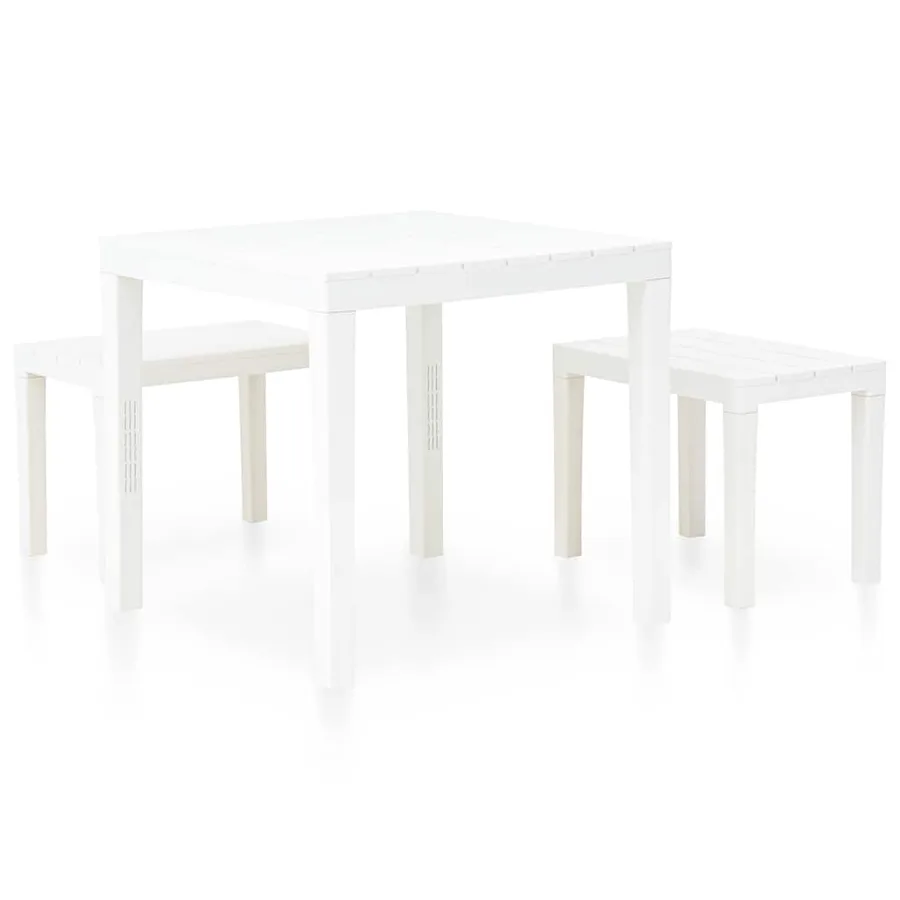 Table de jardin avec 2 bancs Plastique Blanc - 2