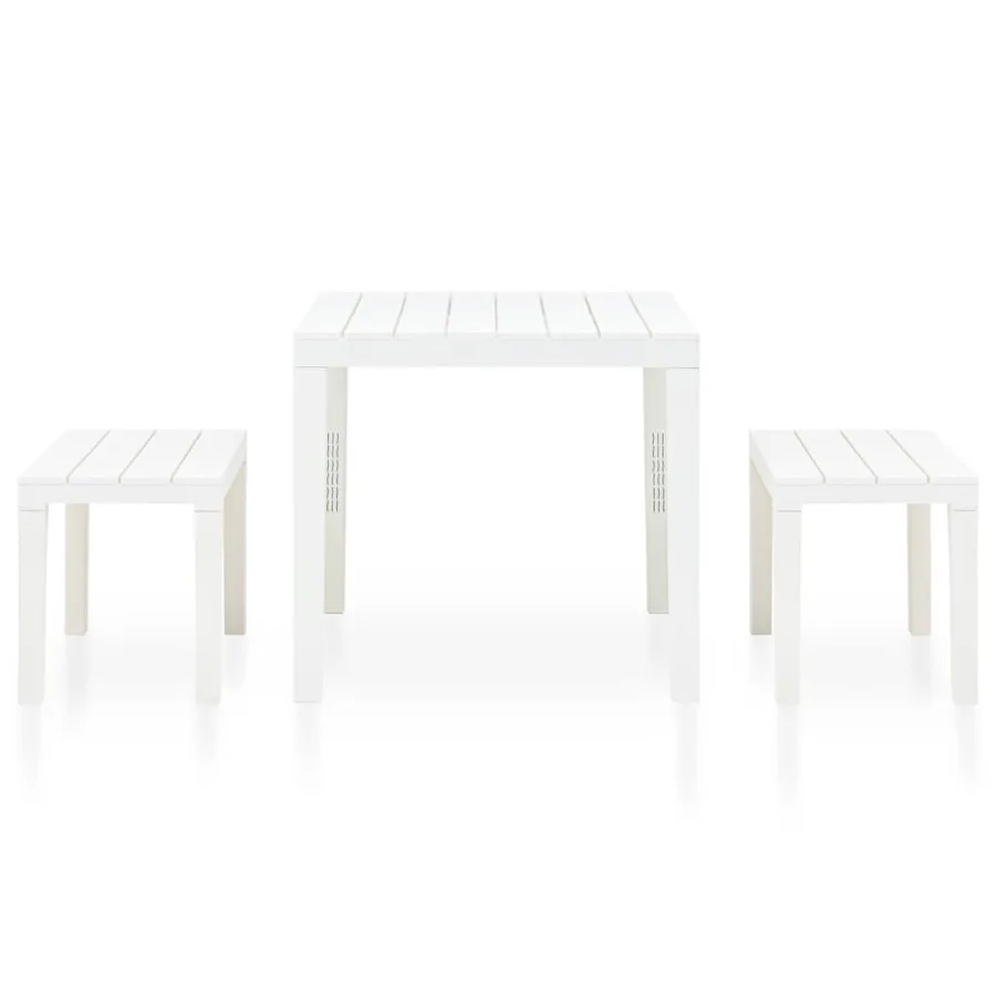 Table de jardin avec 2 bancs Plastique Blanc - 3
