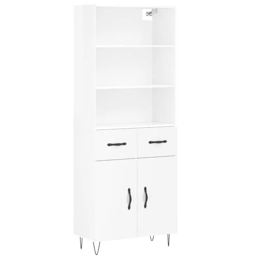 Buffet haut Blanc brillant 69,5x34x180 cm Bois d'ingénierie - 2