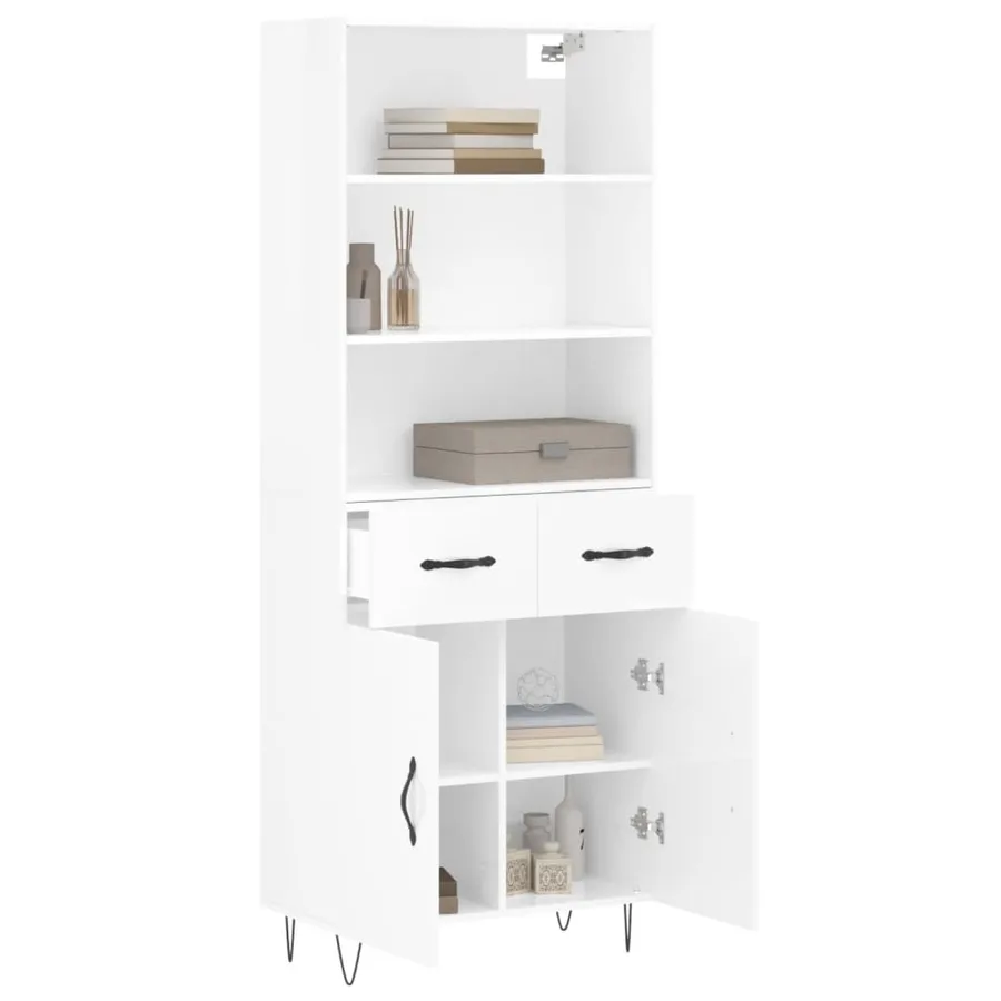 Buffet haut Blanc brillant 69,5x34x180 cm Bois d'ingénierie - 3