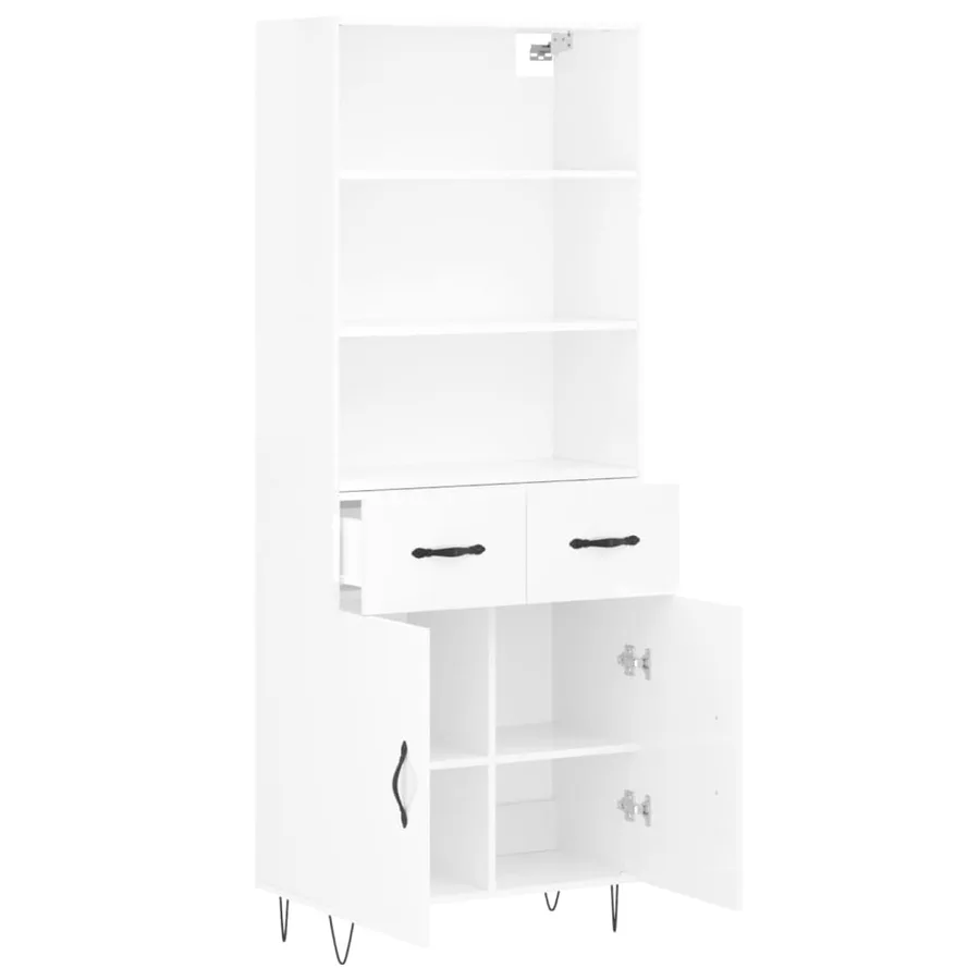 Buffet haut Blanc brillant 69,5x34x180 cm Bois d'ingénierie - 4