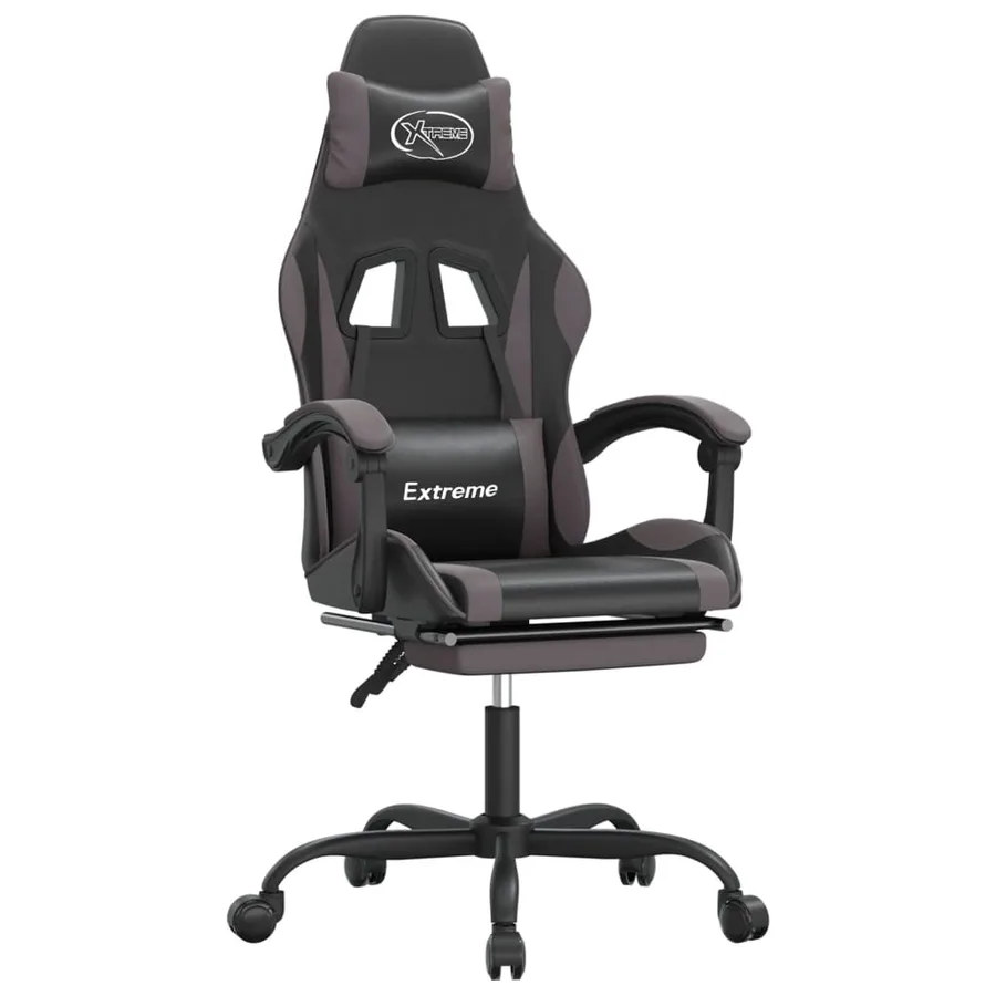 Chaise de jeu avec repose-pied Noir et gris Similicuir - 2