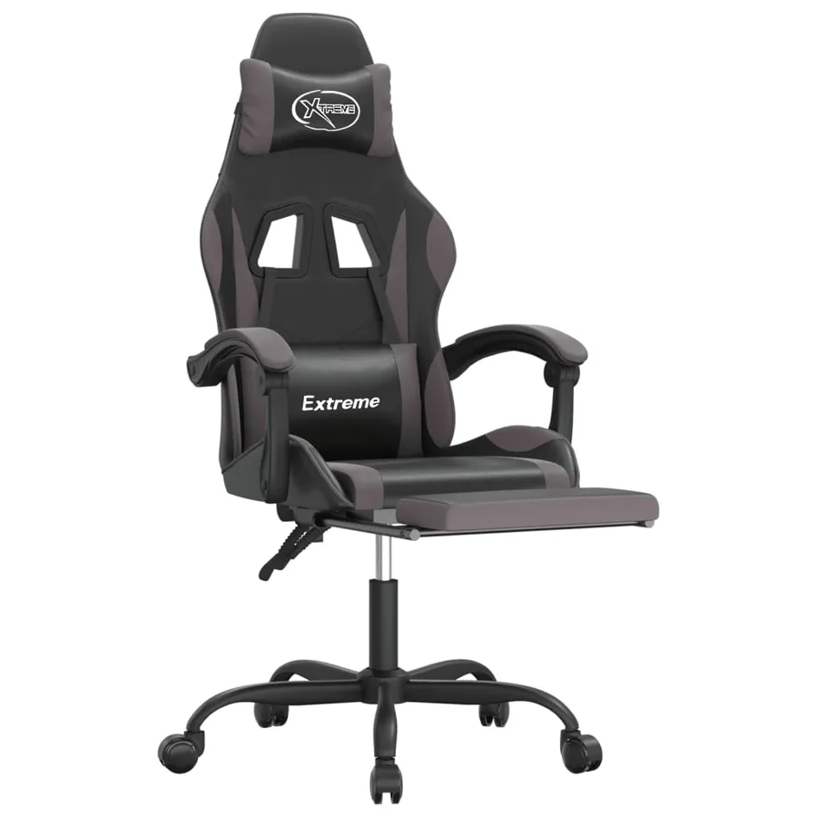 Chaise de jeu avec repose-pied Noir et gris Similicuir - 6