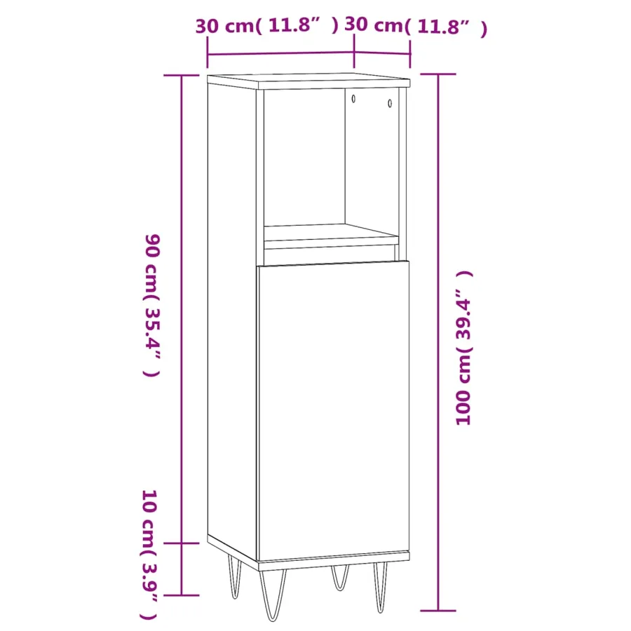 Armoire de salle de bain noir 30x30x100 cm bois d'ingénierie - 12