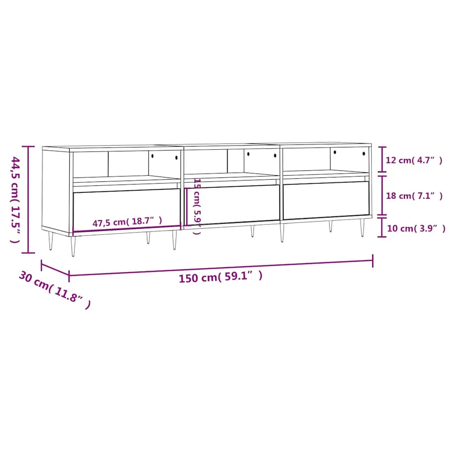 Meuble TV blanc brillant 150x30x44,5 cm bois d'ingénierie - 11