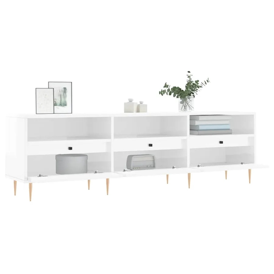 Meuble TV blanc brillant 150x30x44,5 cm bois d'ingénierie - 4
