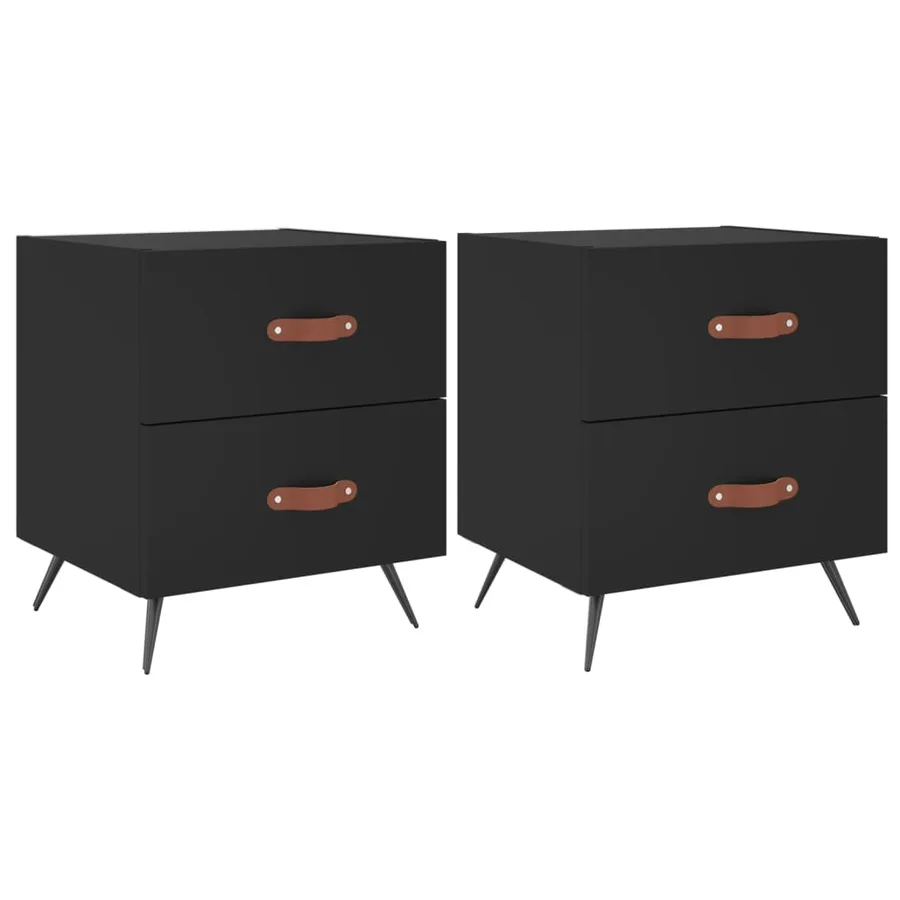 Tables de chevet 2 pcs noir 40x35x47,5 cm bois d’ingénierie - 2