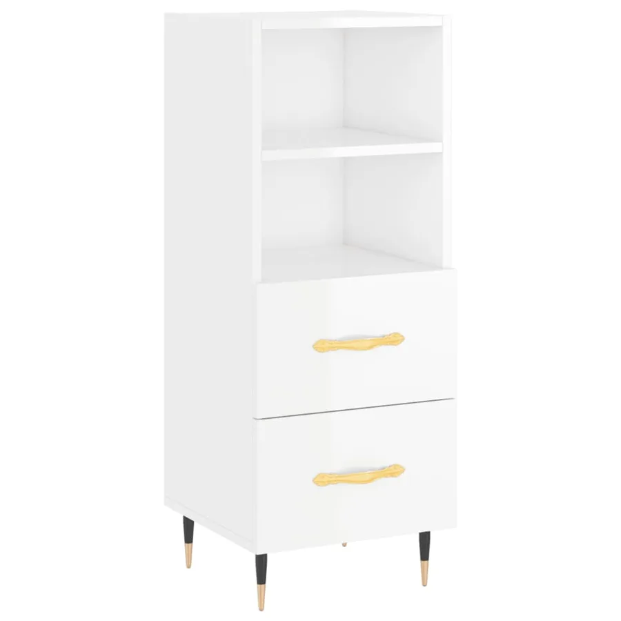 Buffet Blanc brillant 34,5x34x90 cm Bois d'ingénierie - 2