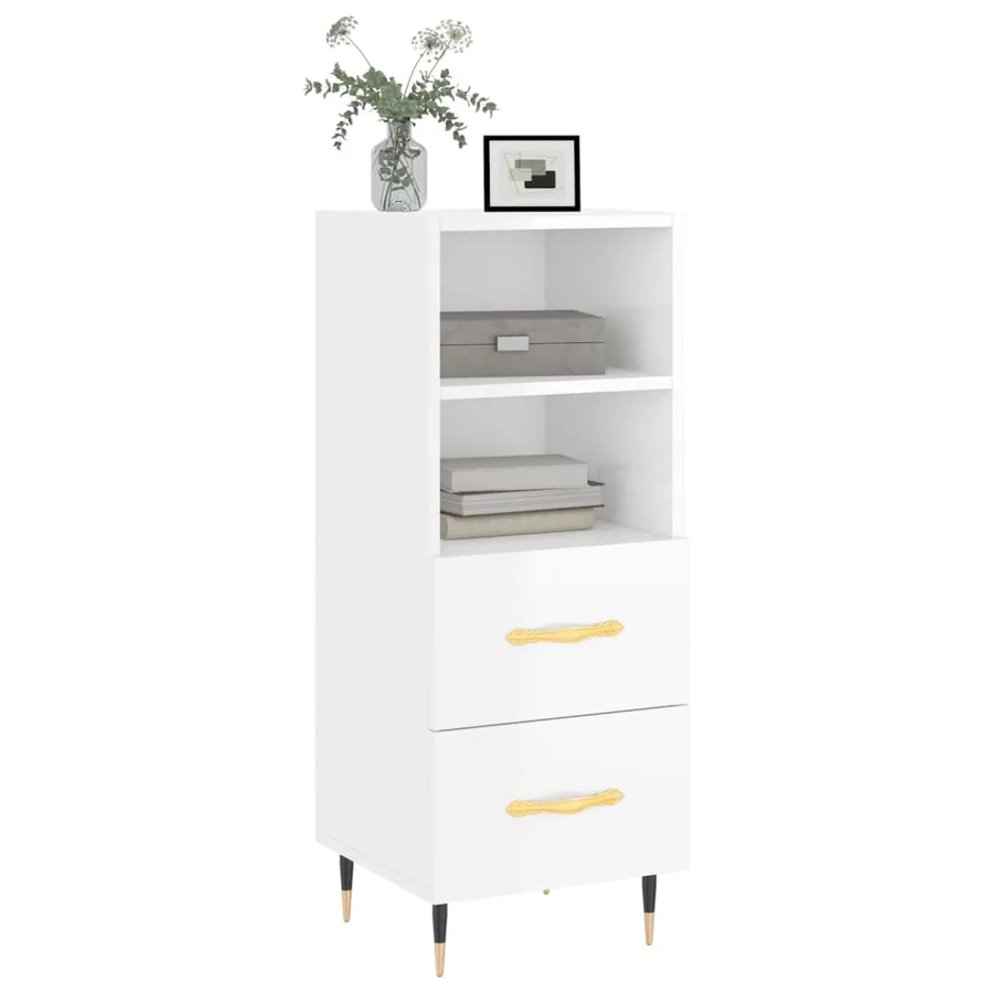 Buffet Blanc brillant 34,5x34x90 cm Bois d'ingénierie - 3