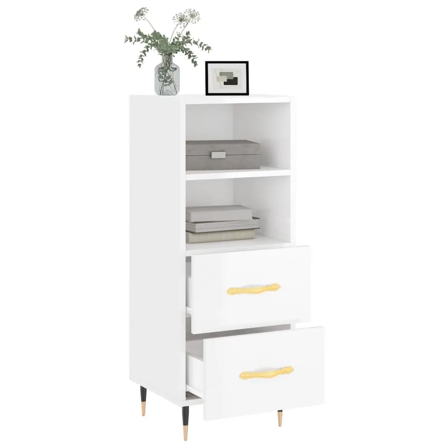 Buffet Blanc brillant 34,5x34x90 cm Bois d'ingénierie - 4