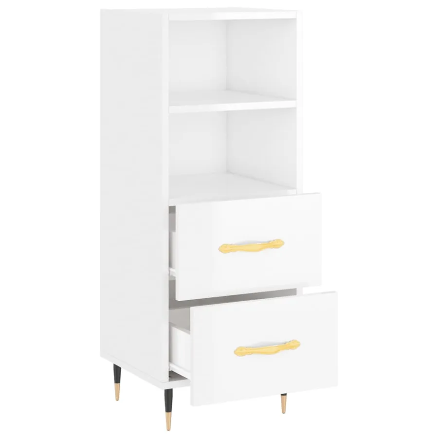 Buffet Blanc brillant 34,5x34x90 cm Bois d'ingénierie - 5