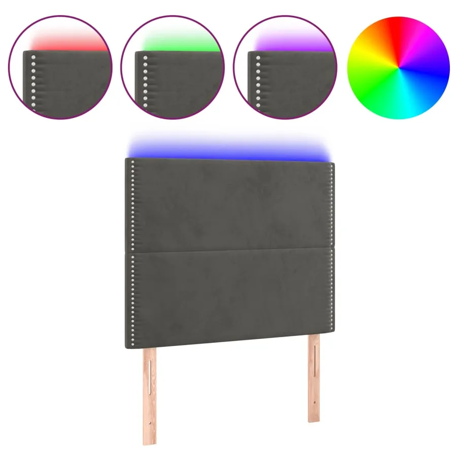 Tête de lit à LED Gris foncé 90x5x118/128 cm Velours - 2