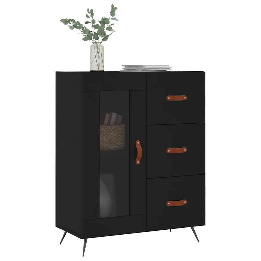 Buffet noir 69,5x34x90 cm bois d'ingénierie - 3