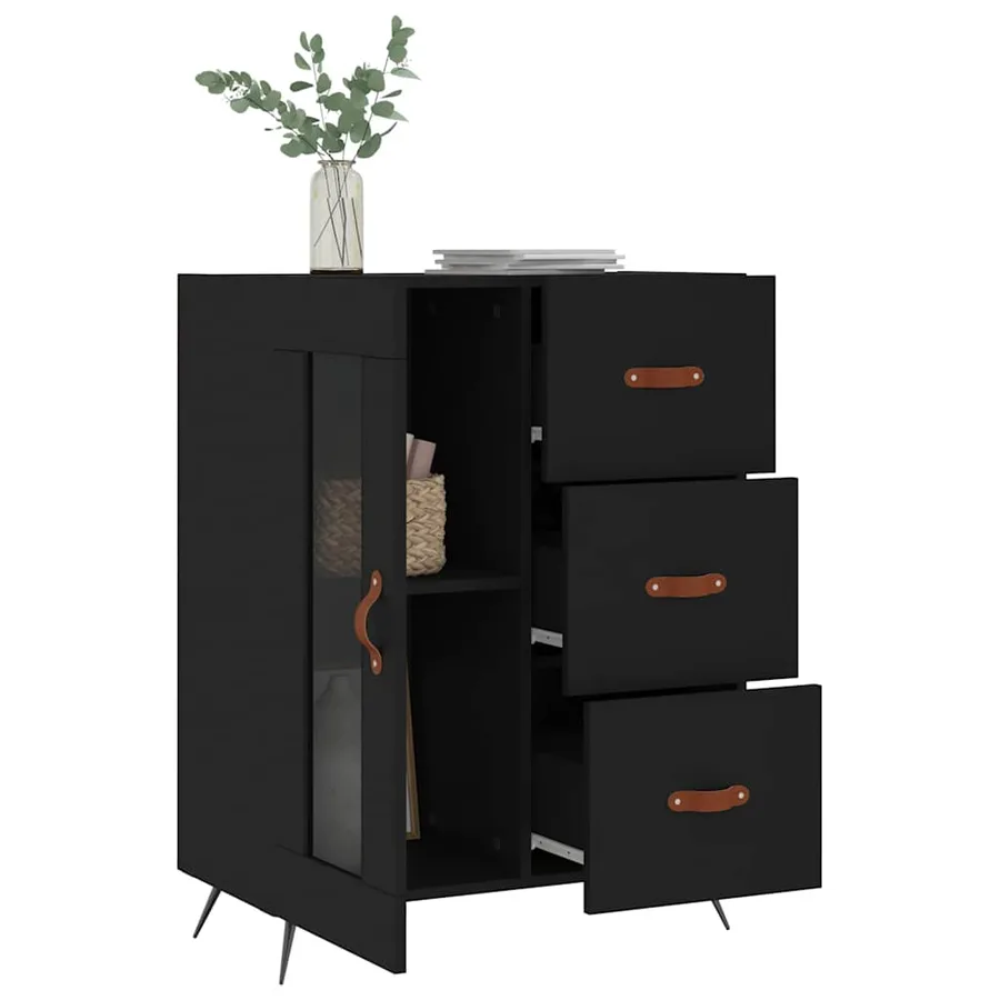 Buffet noir 69,5x34x90 cm bois d'ingénierie - 4