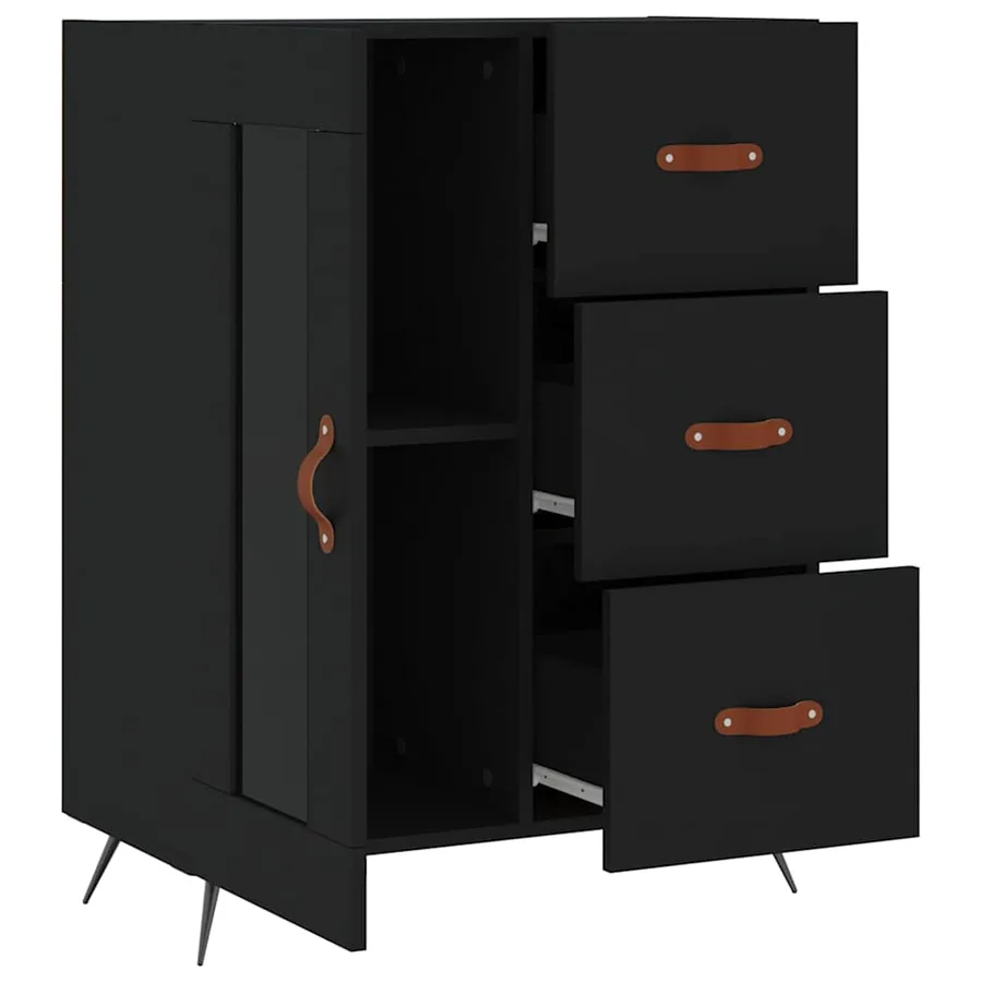 Buffet noir 69,5x34x90 cm bois d'ingénierie - 6