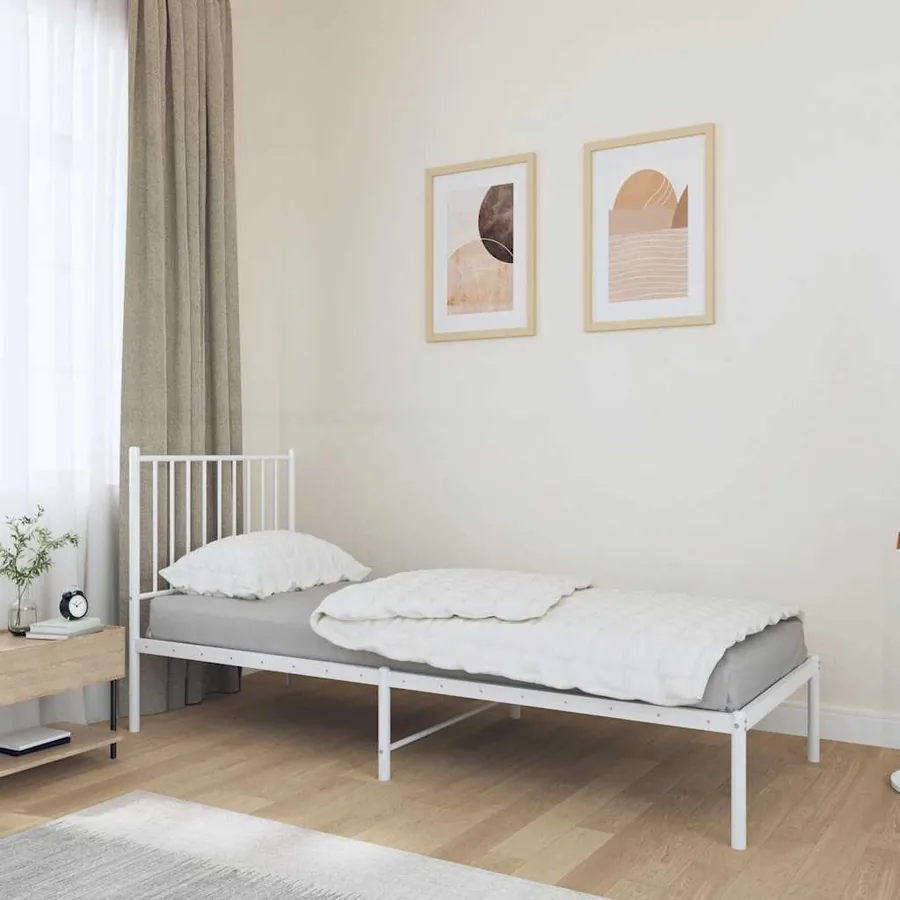 Cadre de lit métal sans matelas avec tête de lit blanc 75x190cm