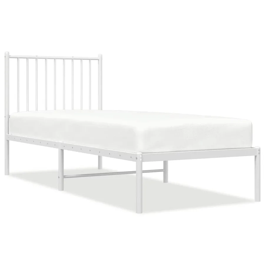 Cadre de lit métal sans matelas avec tête de lit blanc 75x190cm - 2