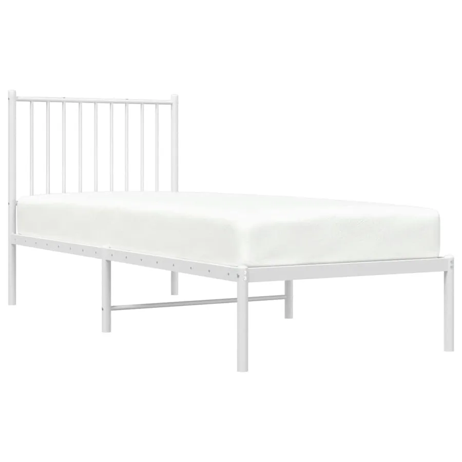 Cadre de lit métal sans matelas avec tête de lit blanc 75x190cm - 4