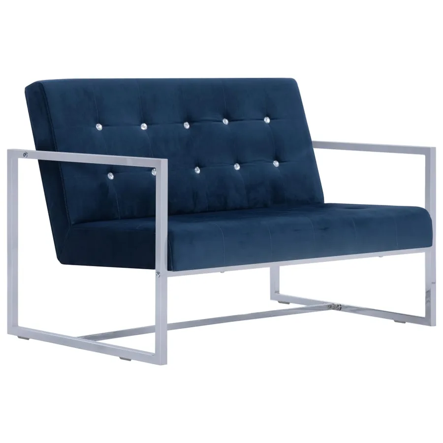 Canapé 2 places avec accoudoirs Bleu Chrome et velours - 2