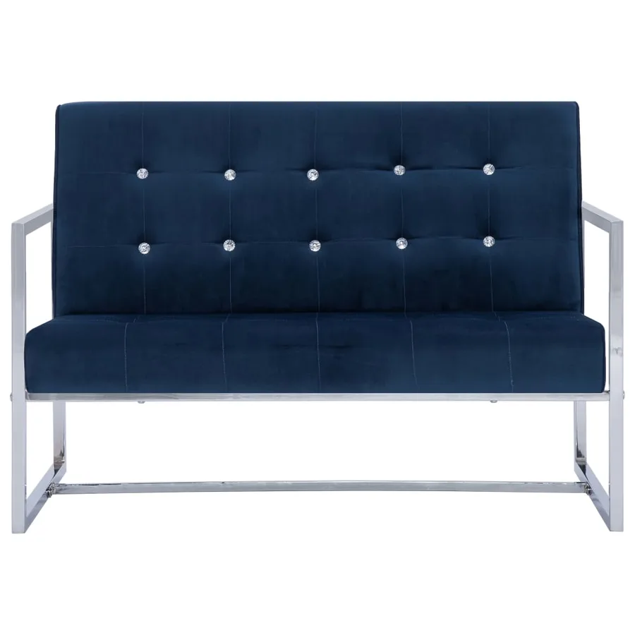Canapé 2 places avec accoudoirs Bleu Chrome et velours - 3