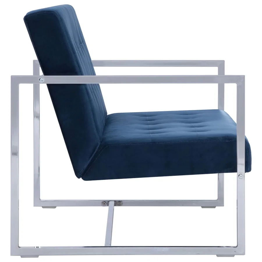 Canapé 2 places avec accoudoirs Bleu Chrome et velours - 4