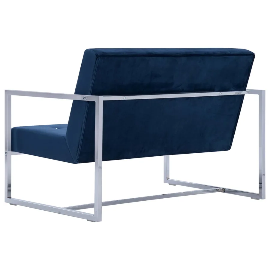Canapé 2 places avec accoudoirs Bleu Chrome et velours - 5