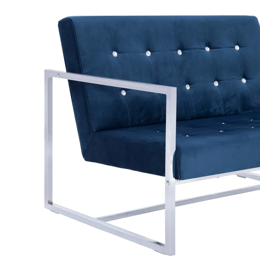 Canapé 2 places avec accoudoirs Bleu Chrome et velours - 6
