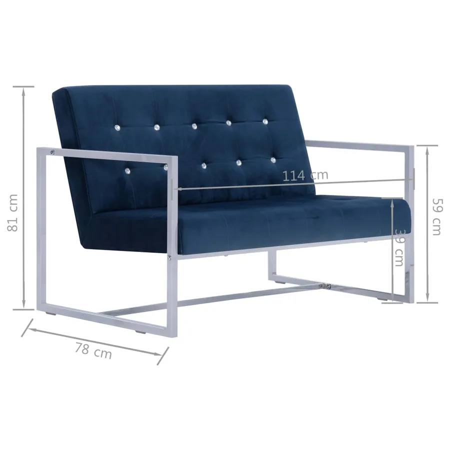 Canapé 2 places avec accoudoirs Bleu Chrome et velours - 8