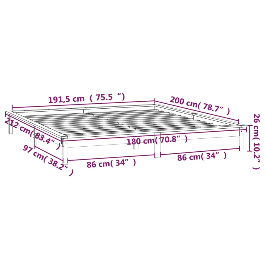 Cadre de lit à LED sans matelas blanc 180x200 cm bois massif - 13