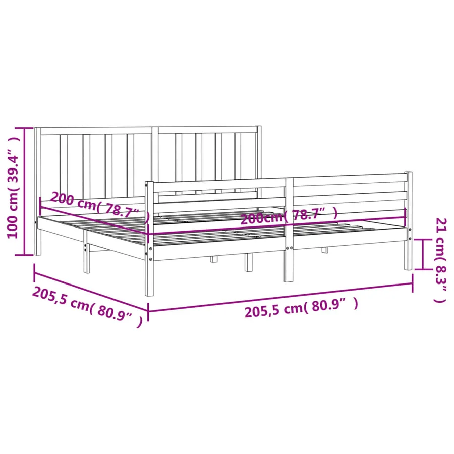 Cadre de lit sans matelas gris 200x200 cm bois massif de pin - 12