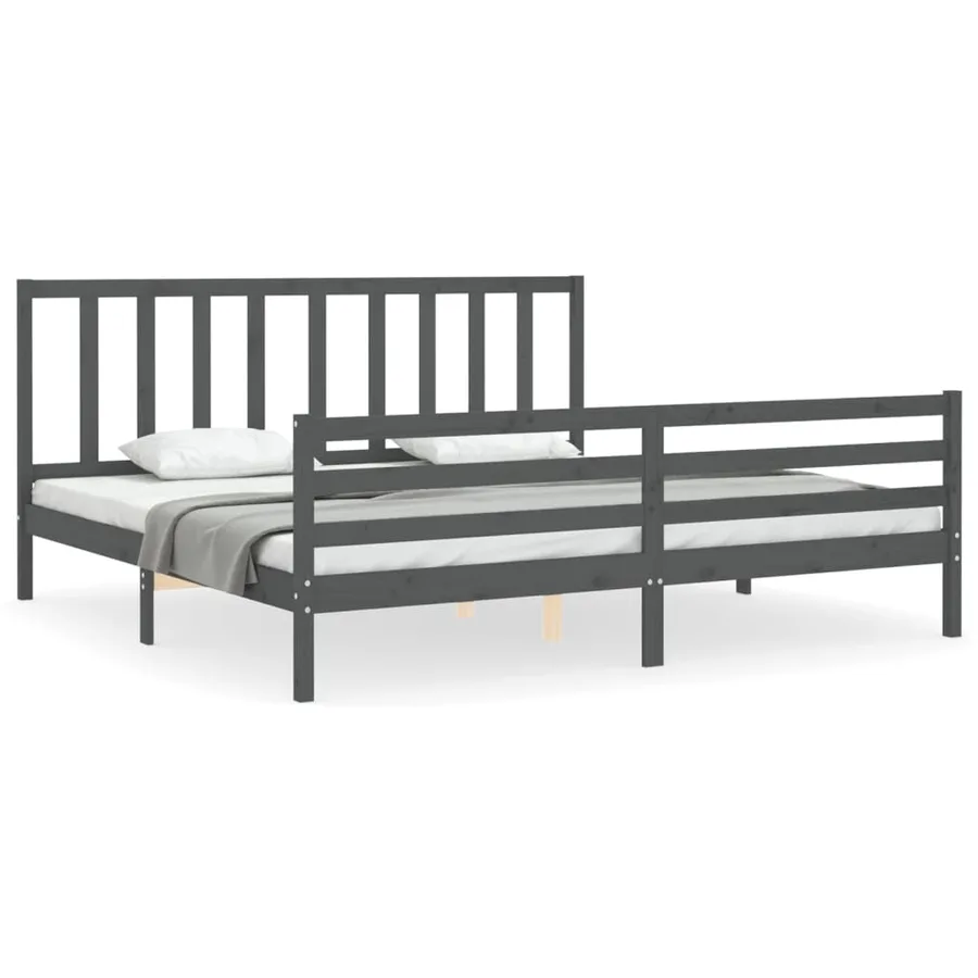 Cadre de lit sans matelas gris 200x200 cm bois massif de pin - 2