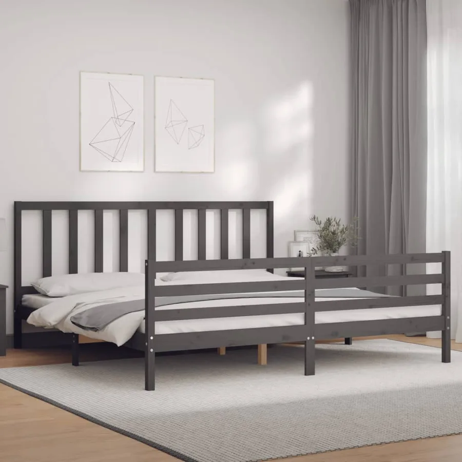 Cadre de lit sans matelas gris 200x200 cm bois massif de pin - 3