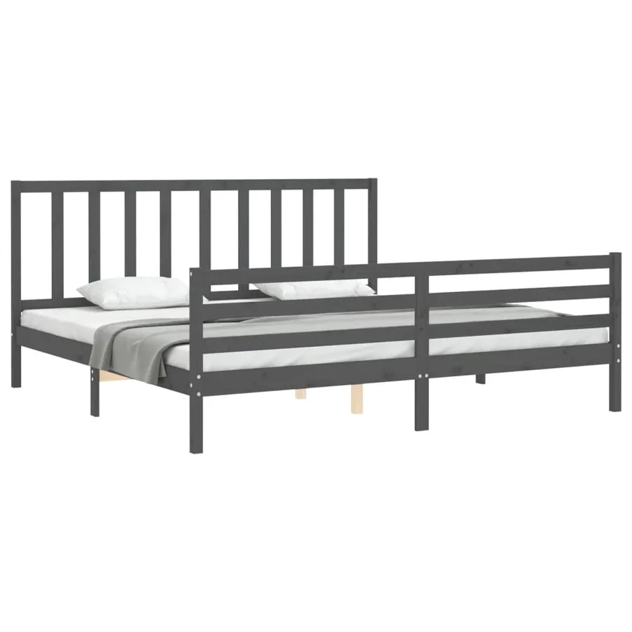 Cadre de lit sans matelas gris 200x200 cm bois massif de pin - 4