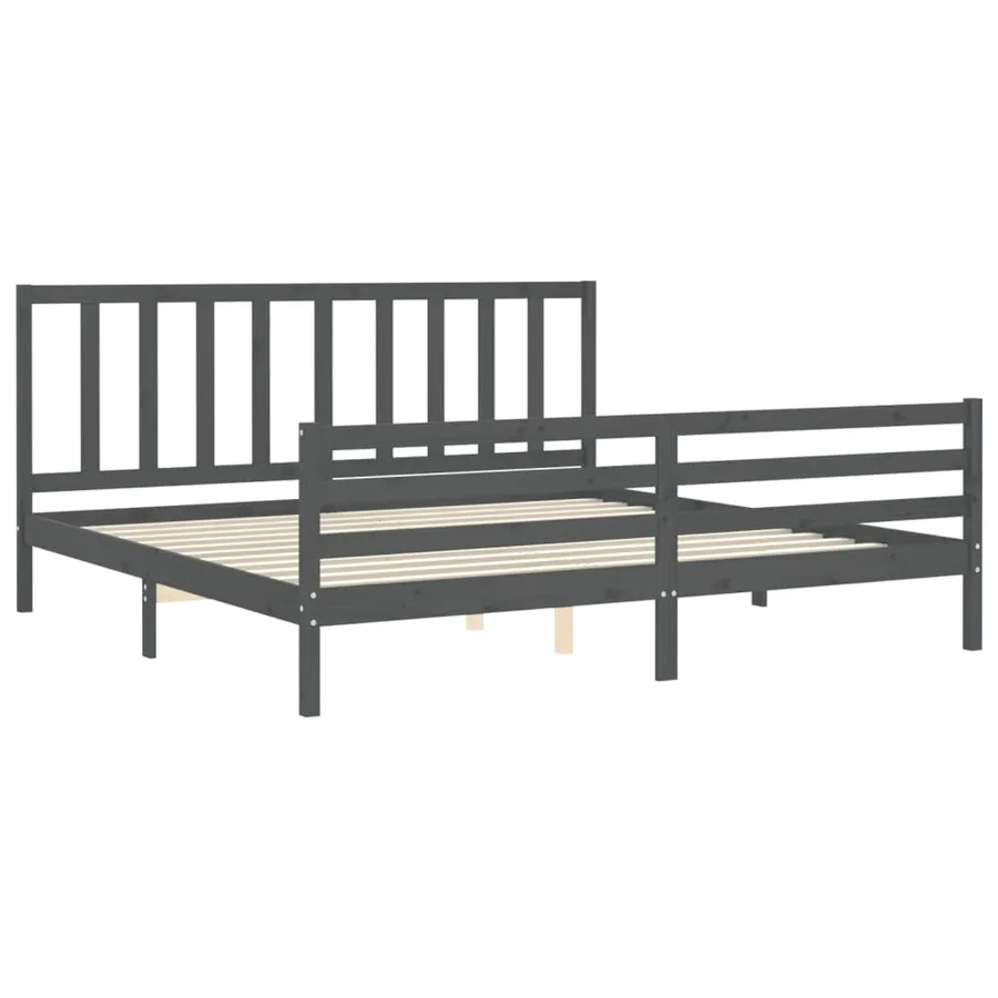 Cadre de lit sans matelas gris 200x200 cm bois massif de pin - 5