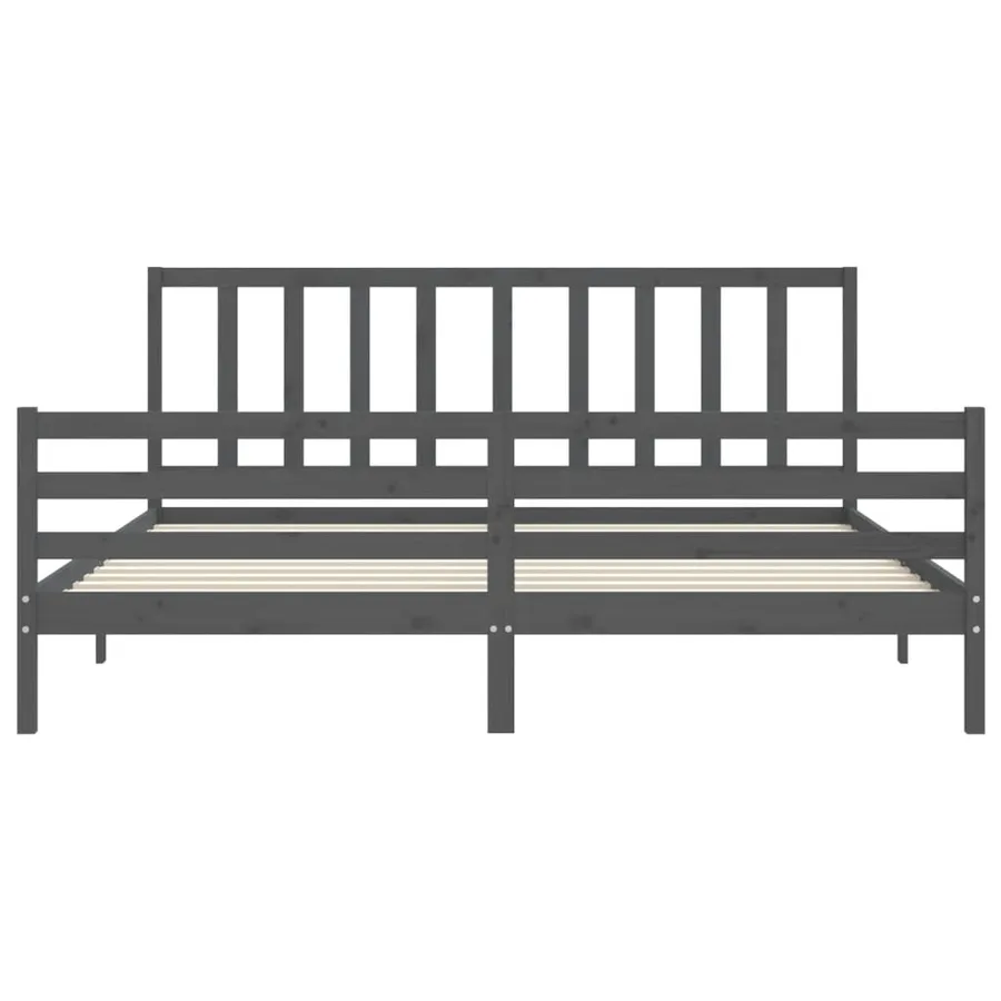 Cadre de lit sans matelas gris 200x200 cm bois massif de pin - 6