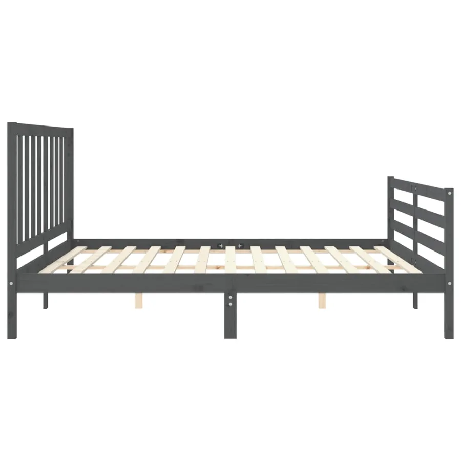 Cadre de lit sans matelas gris 200x200 cm bois massif de pin - 7