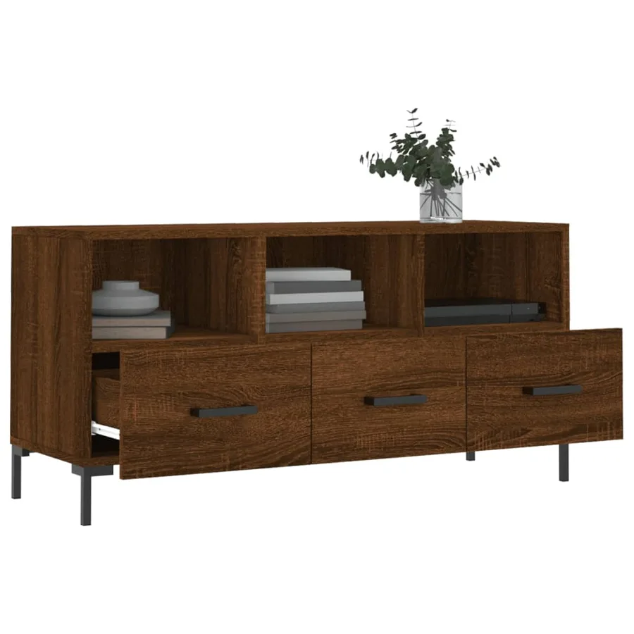 Meuble TV chêne marron 102x36x50 cm bois d'ingénierie - 4