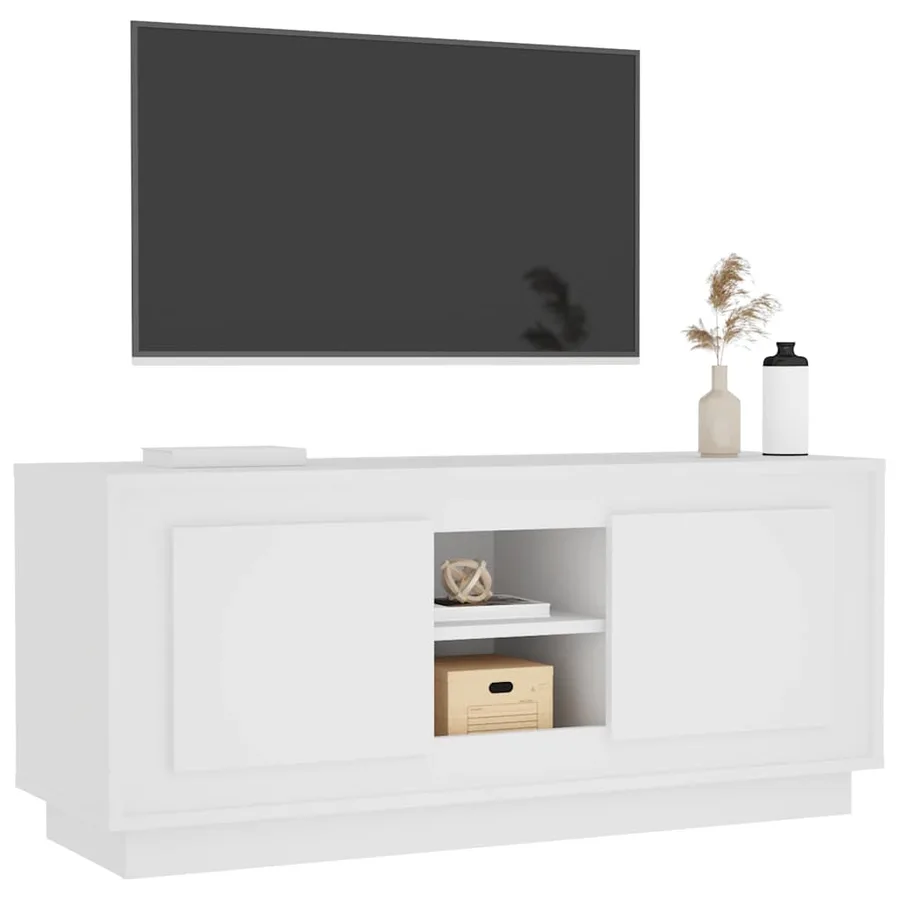 Meuble TV blanc 102x35x45 cm bois d'ingénierie - 4